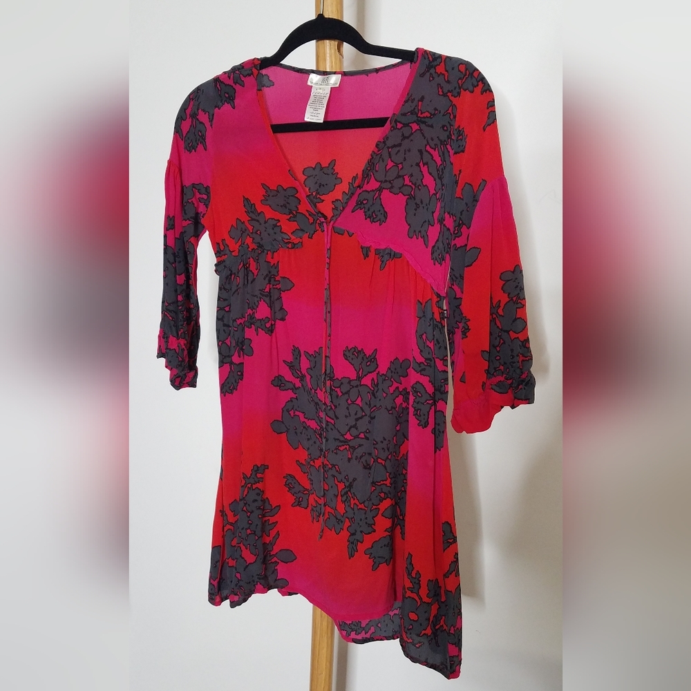 DEPT Floral Magenta Pink Silk Tunic Dress Size Small